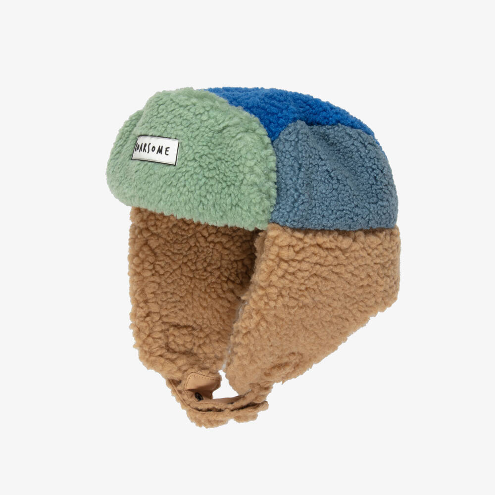 Roarsome-Шапка-траппер синяя из шерпа-флиса с цветоблоками | Childrensalon