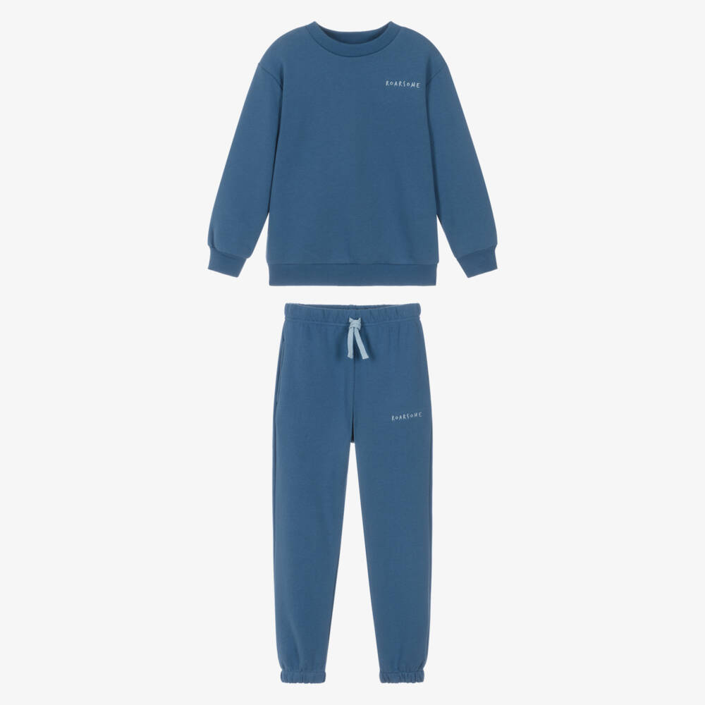 Roarsome-Спортивный костюм синий из органического хлопка с акулой Риф | Childrensalon