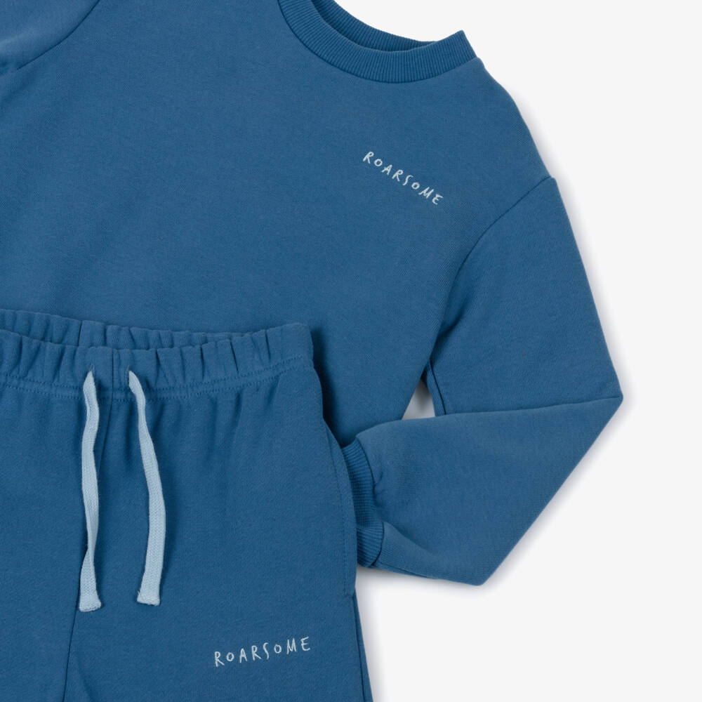 Roarsome-Спортивный костюм синий из органического хлопка с акулой Риф | Childrensalon