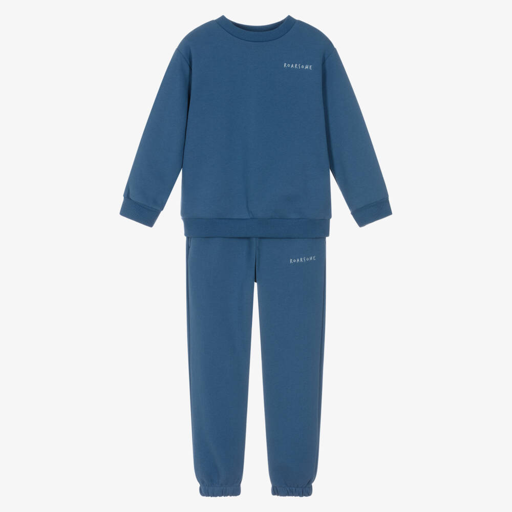 Roarsome-Blue Organic Cotton Jersey Reef the Shark Tracksuit | Childrensalon