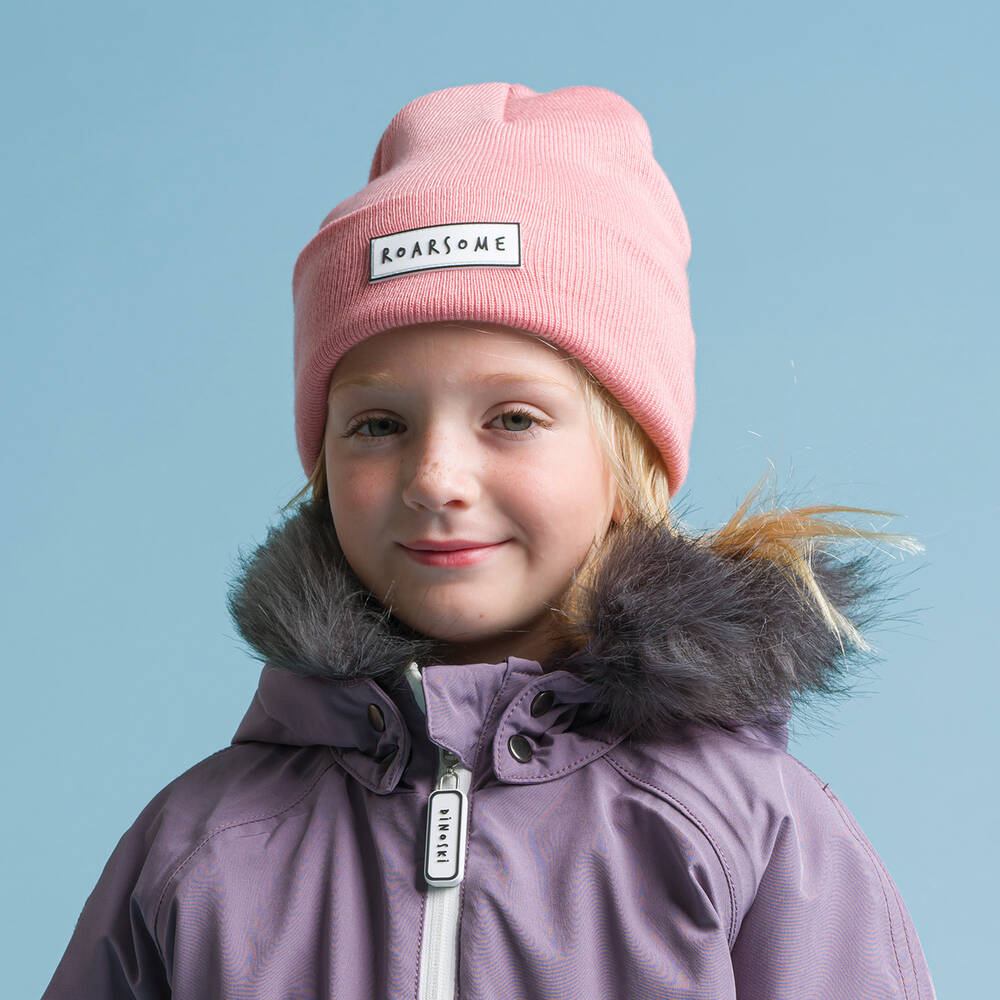 Roarsome-Dark Pink Knitted Beanie Hat | Childrensalon