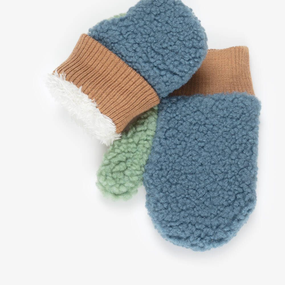 Roarsome-Dusky Blue Sherpa Fleece Mittens | Childrensalon