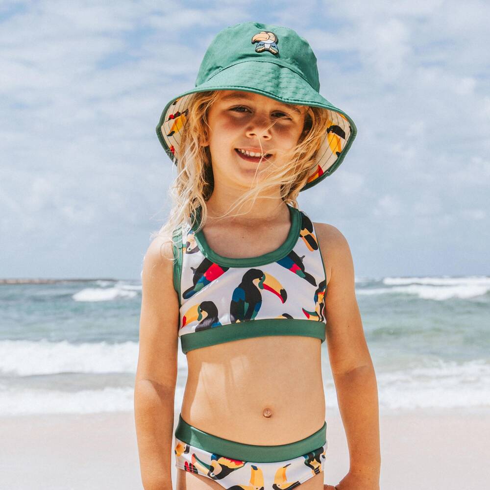 Roarsome-Girls Ivory & Green Toucan Print Bikini | Childrensalon