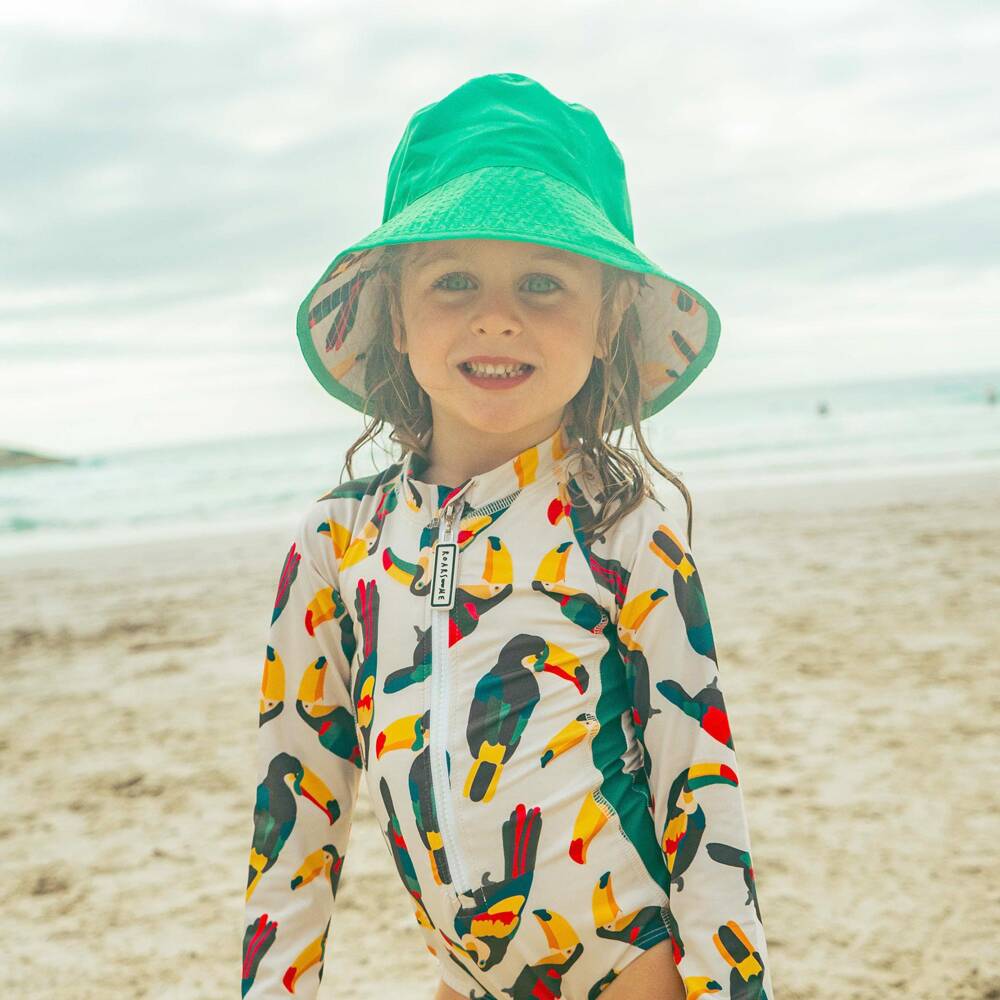Roarsome-Girls Ivory & Green Toucan Print Long Sleeve Swimsuit | Childrensalon