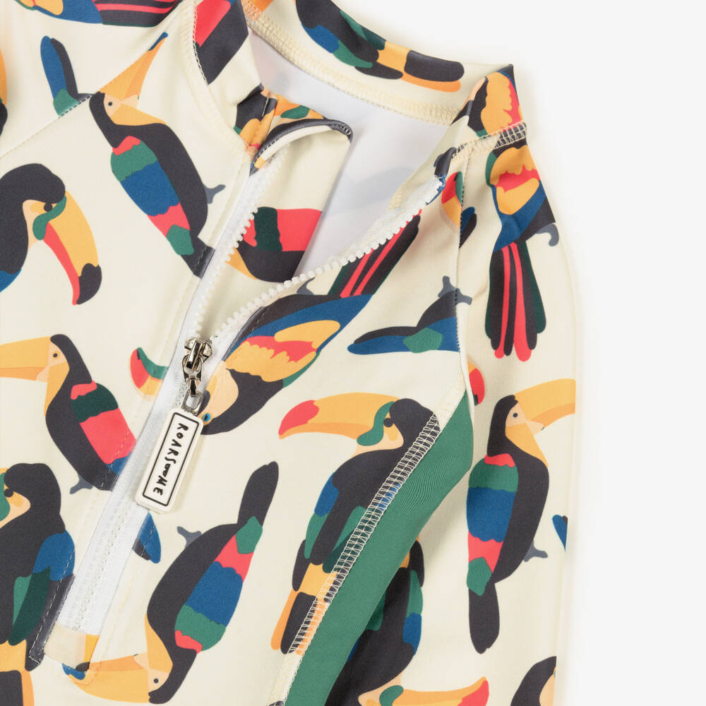 Roarsome-مايوه بنات بأكمام طويلة لون عاجي وأخضر | Childrensalon