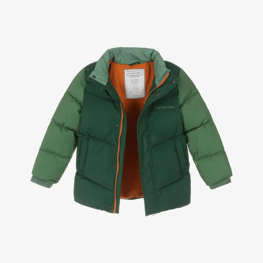 Roarsome-معطف بغطاء رأس منفوخ بألوان بلوك لون أخضر للأطفال | Childrensalon