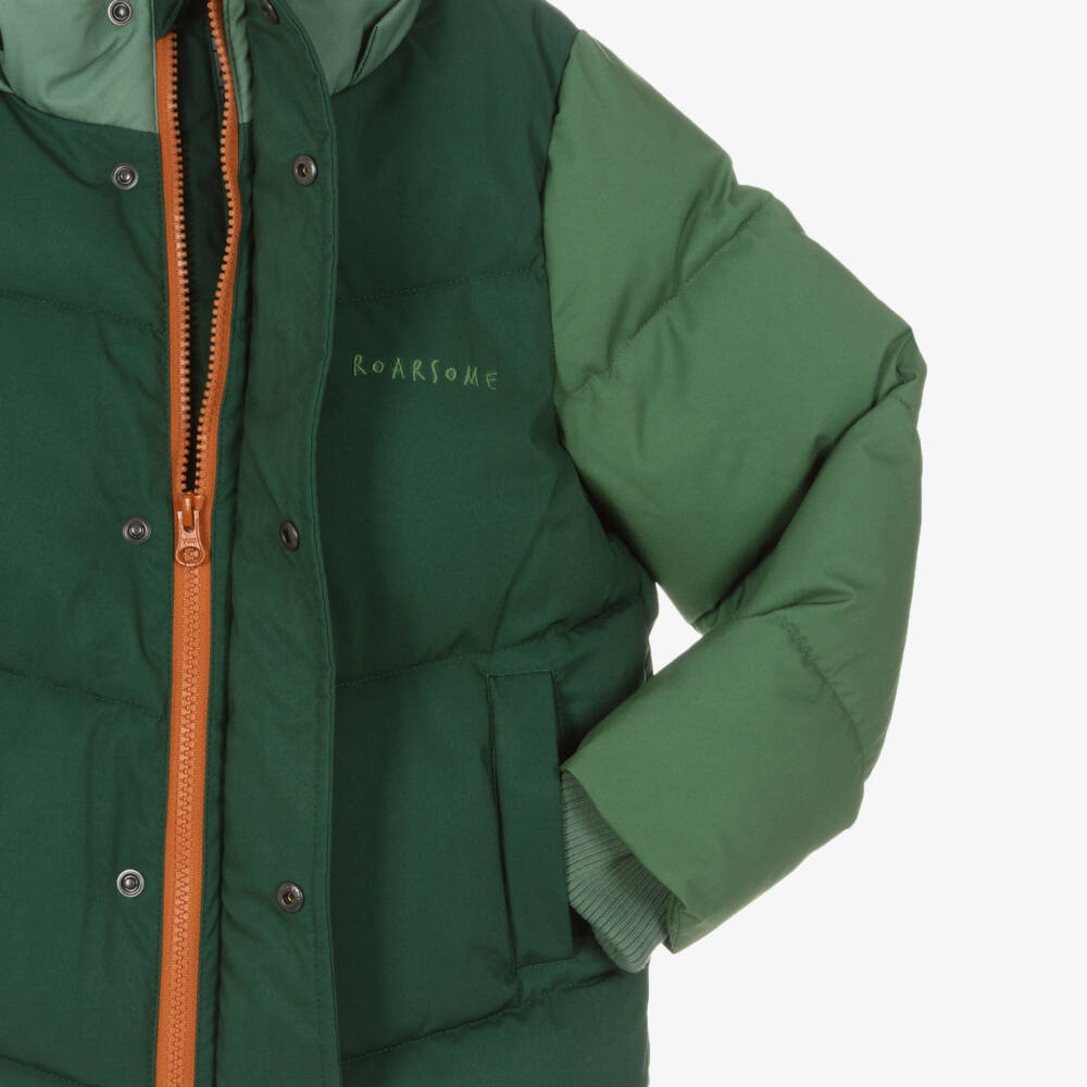 Roarsome-معطف بغطاء رأس منفوخ بألوان بلوك لون أخضر للأطفال | Childrensalon