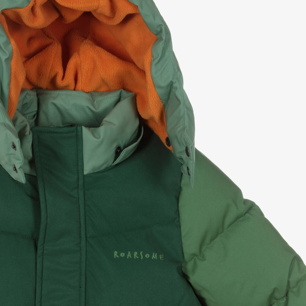 Roarsome-معطف بغطاء رأس منفوخ بألوان بلوك لون أخضر للأطفال | Childrensalon