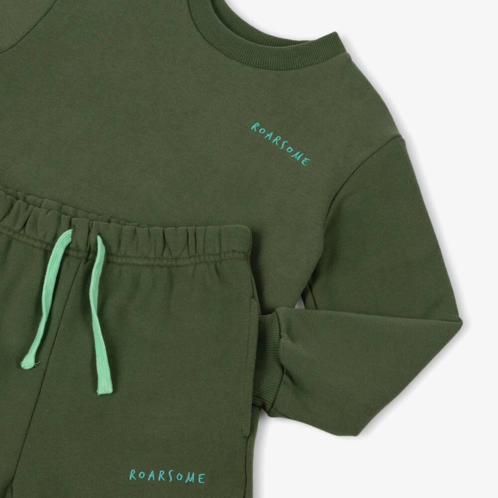 Roarsome-Cпортивный костюм зеленый из органического хлопка Динозавр Спайк | Childrensalon