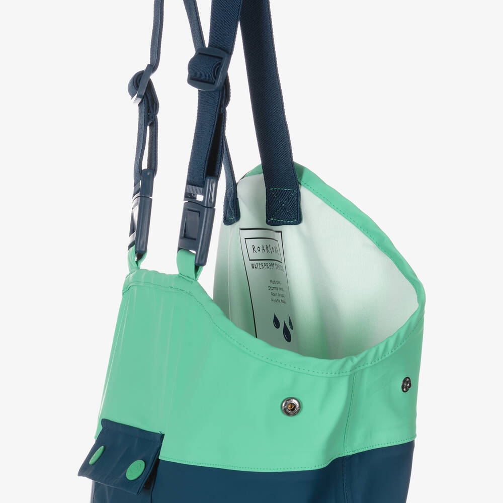 Roarsome-بنطلون واقي من المطر لون أخضر وأزرق للأولاد | Childrensalon