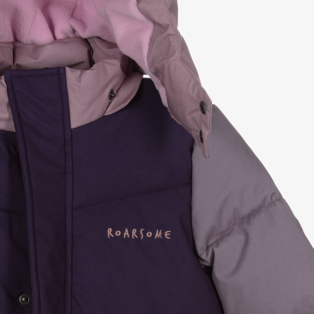 Roarsome-Пуховик с капюшоном в фиолетовый колорблок | Childrensalon
