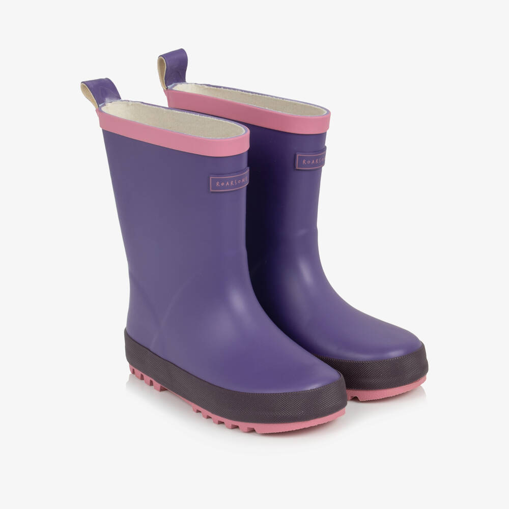 Roarsome-Purple Rain Boots with Pink Trim | Childrensalon