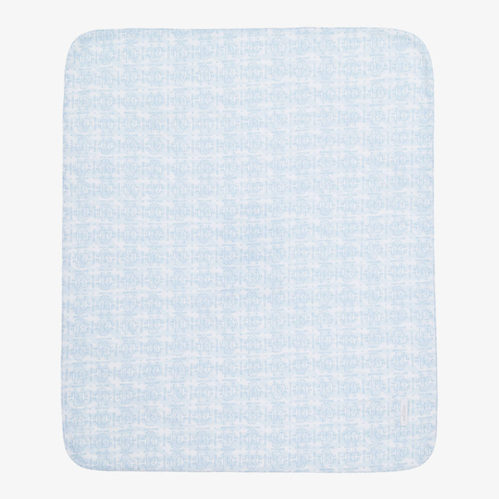Roberto Cavalli-Baby Boys Blue & White Cotton Monogram Logo Blanket | Childrensalon