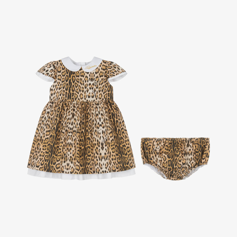Roberto Cavalli-Baby Girls Brown Leopard Print Dress | Childrensalon