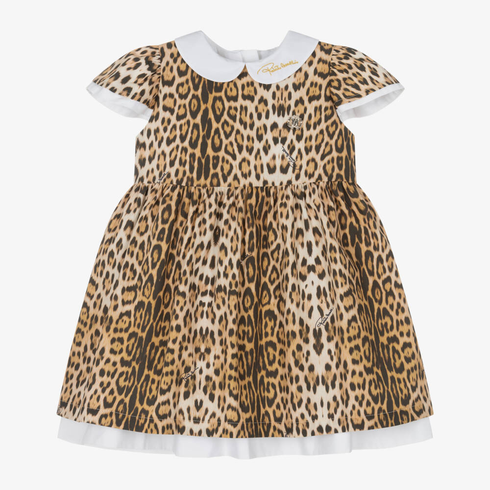 Roberto Cavalli-Baby Girls Brown Leopard Print Dress | Childrensalon