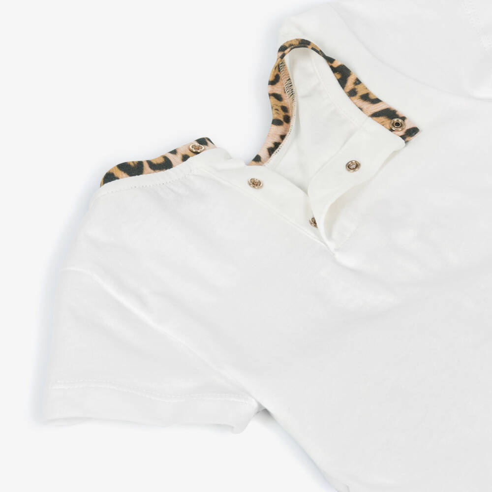 Roberto Cavalli-Baby Girls White Cotton Floral & Monogram T-Shirt | Childrensalon