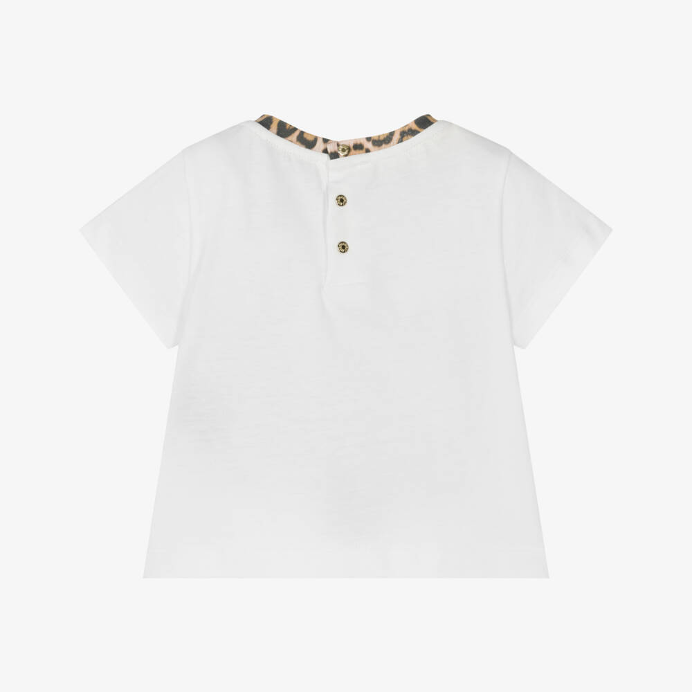 Roberto Cavalli-Baby Girls White Cotton Floral & Monogram T-Shirt | Childrensalon