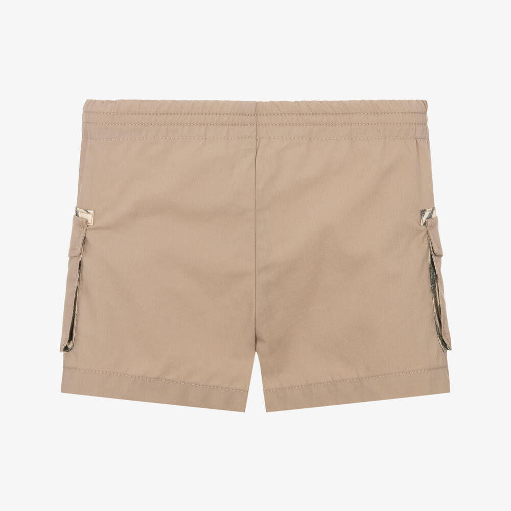 Roberto Cavalli-Boys Beige Cotton Shorts With Tiger Print Pockets | Childrensalon