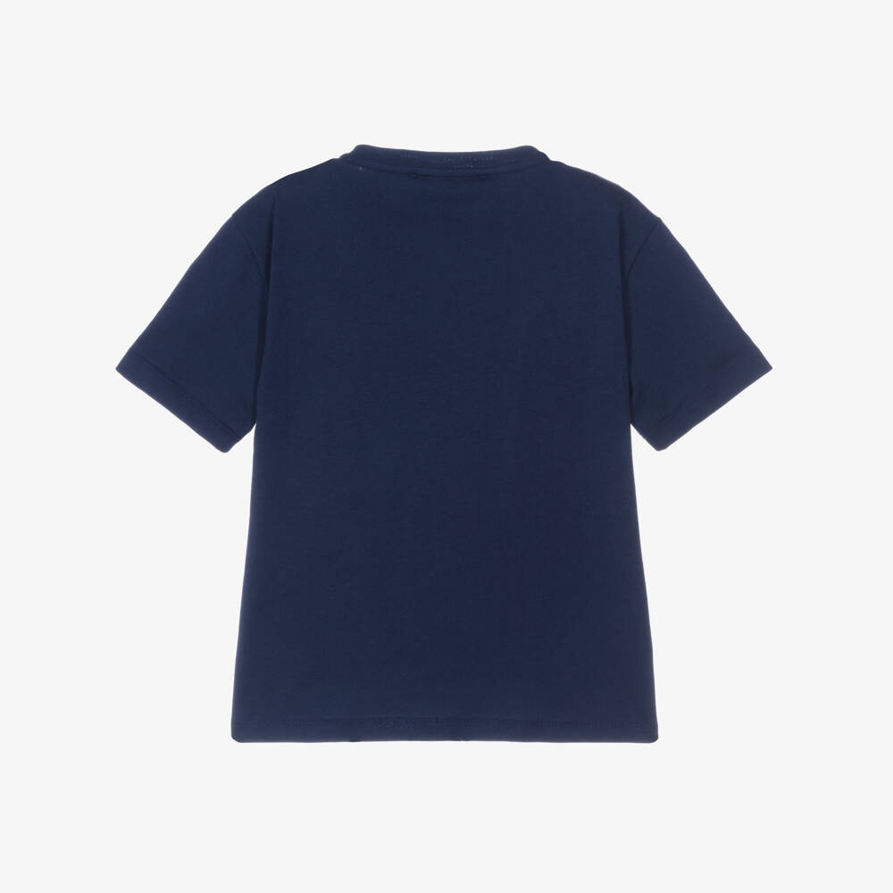 Roberto Cavalli-Boys Navy Blue Cotton Monogram Logo T-Shirt | Childrensalon