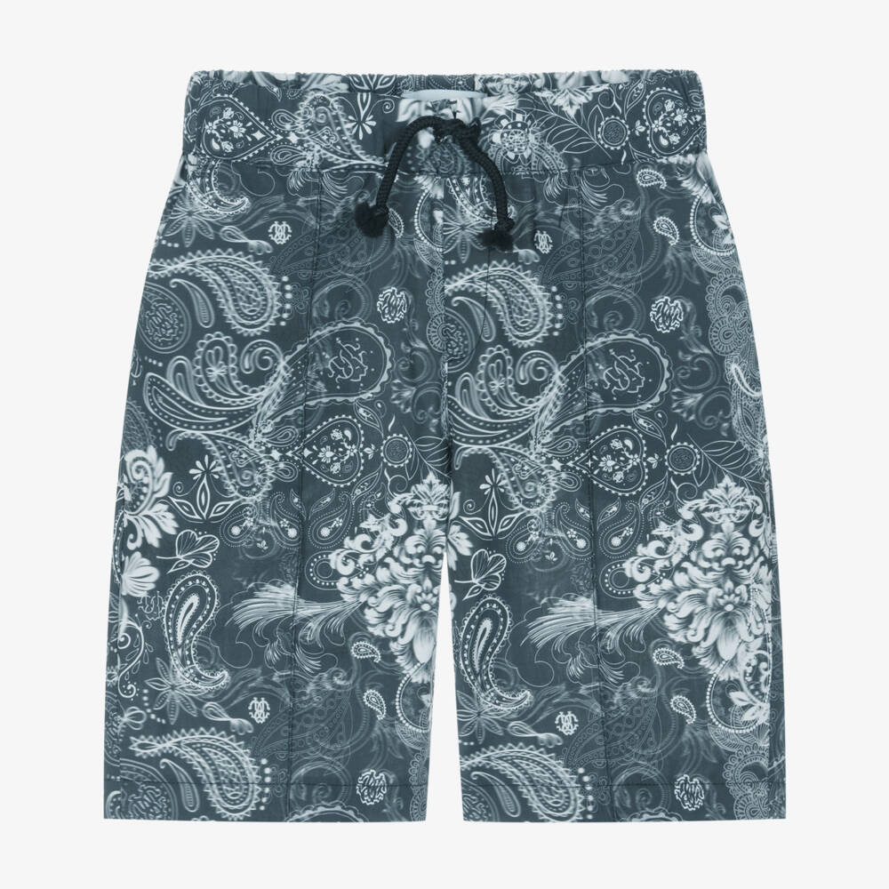 Roberto Cavalli-Boys Navy Blue & White Paisley Print Cotton Shorts | Childrensalon