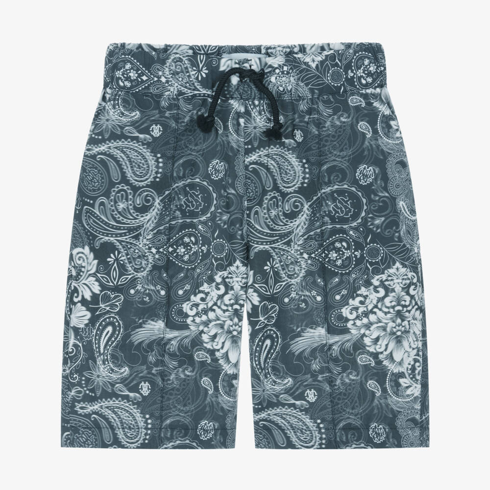 Roberto Cavalli-Boys Navy Blue & White Paisley Print Cotton Shorts | Childrensalon