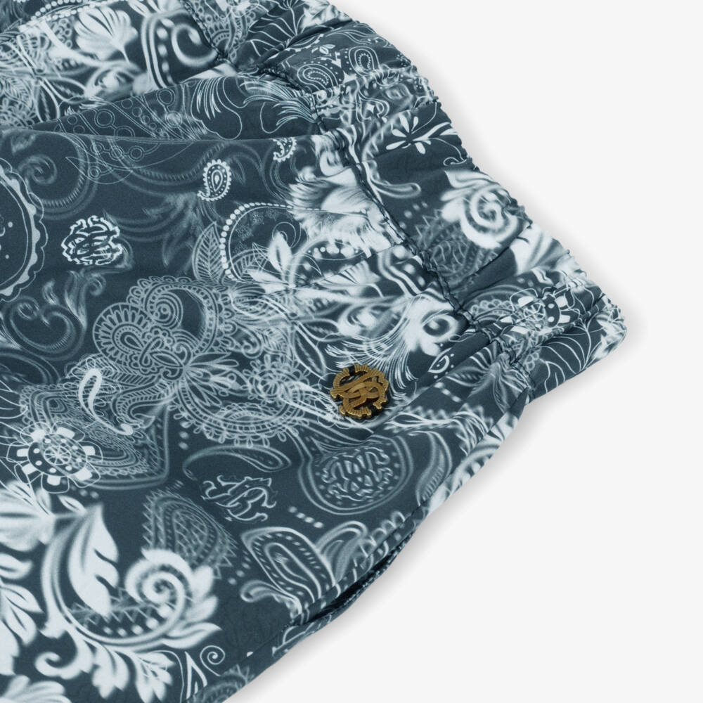 Roberto Cavalli-Boys Navy Blue & White Paisley Print Cotton Shorts | Childrensalon