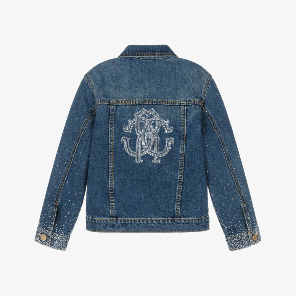 Roberto Cavalli-Girls Blue Denim Jacket with Diamanté Detail | Childrensalon