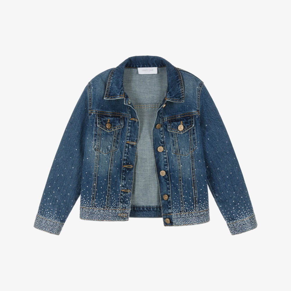 Roberto Cavalli-Girls Blue Denim Jacket with Diamanté Detail | Childrensalon