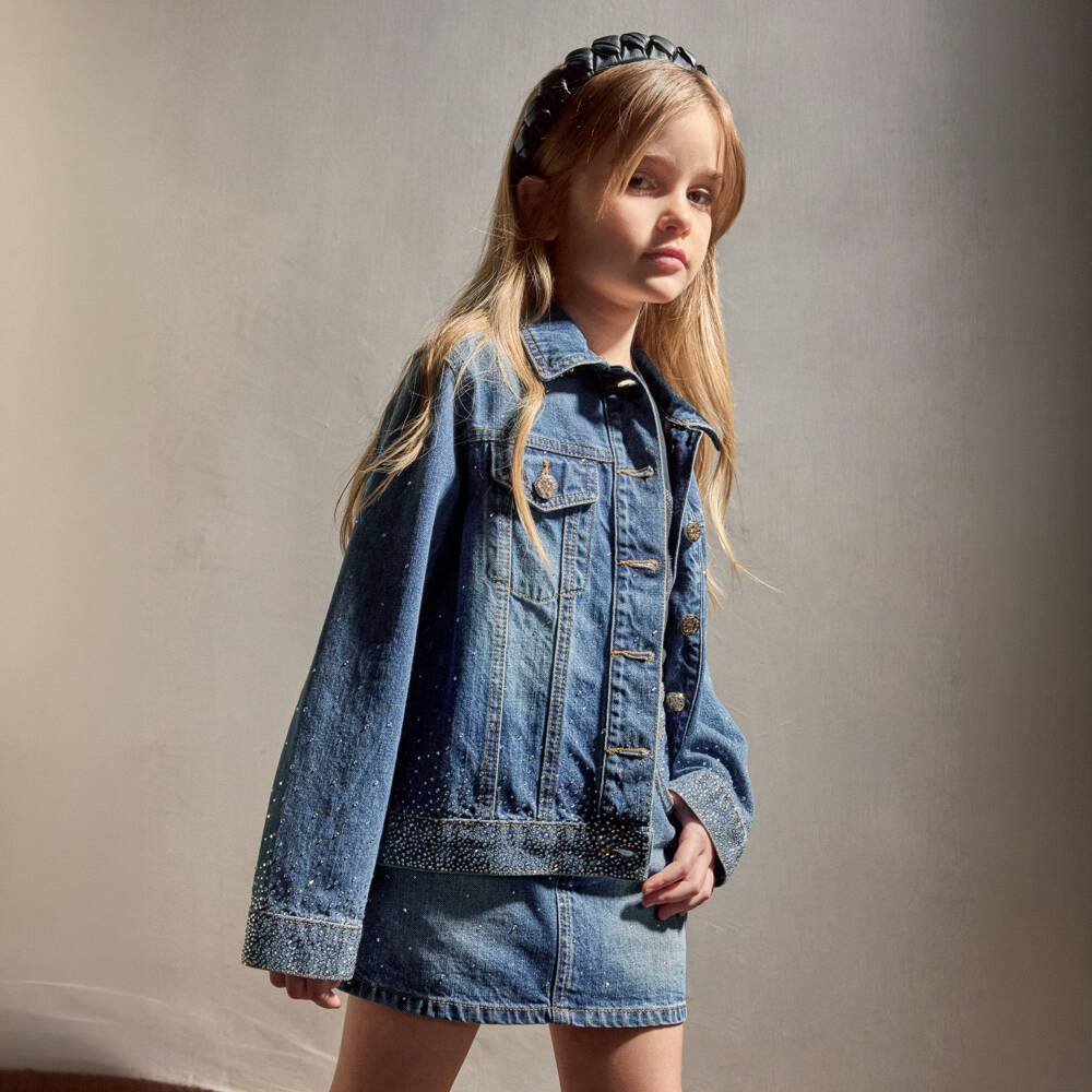 Roberto Cavalli-Girls Blue Denim Jacket with Diamanté Detail | Childrensalon