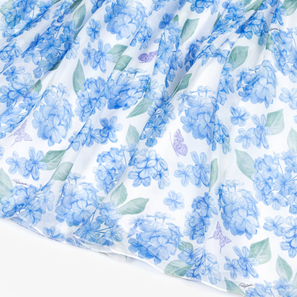 Roberto Cavalli-Girls Blue Hydrangea Print Chiffon Midi Skirt | Childrensalon