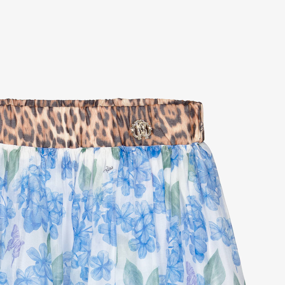 Roberto Cavalli-Girls Blue Hydrangea Print Chiffon Midi Skirt | Childrensalon