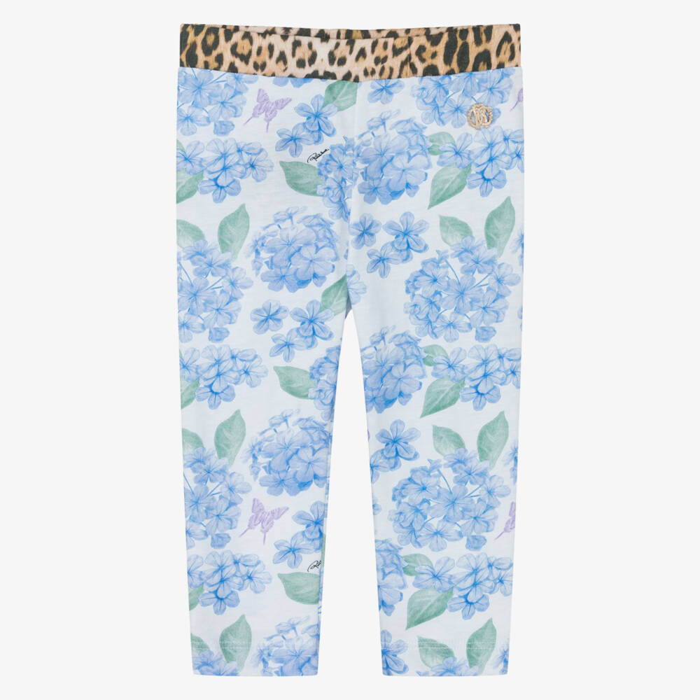 Roberto Cavalli-Легинсы из хлопка с голубыми гортензиями для девочек | Childrensalon