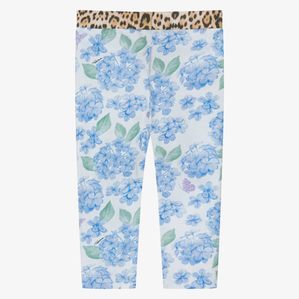 Roberto Cavalli-ليقنز قطن بطبعة زهور لون أزرق للبنات | Childrensalon
