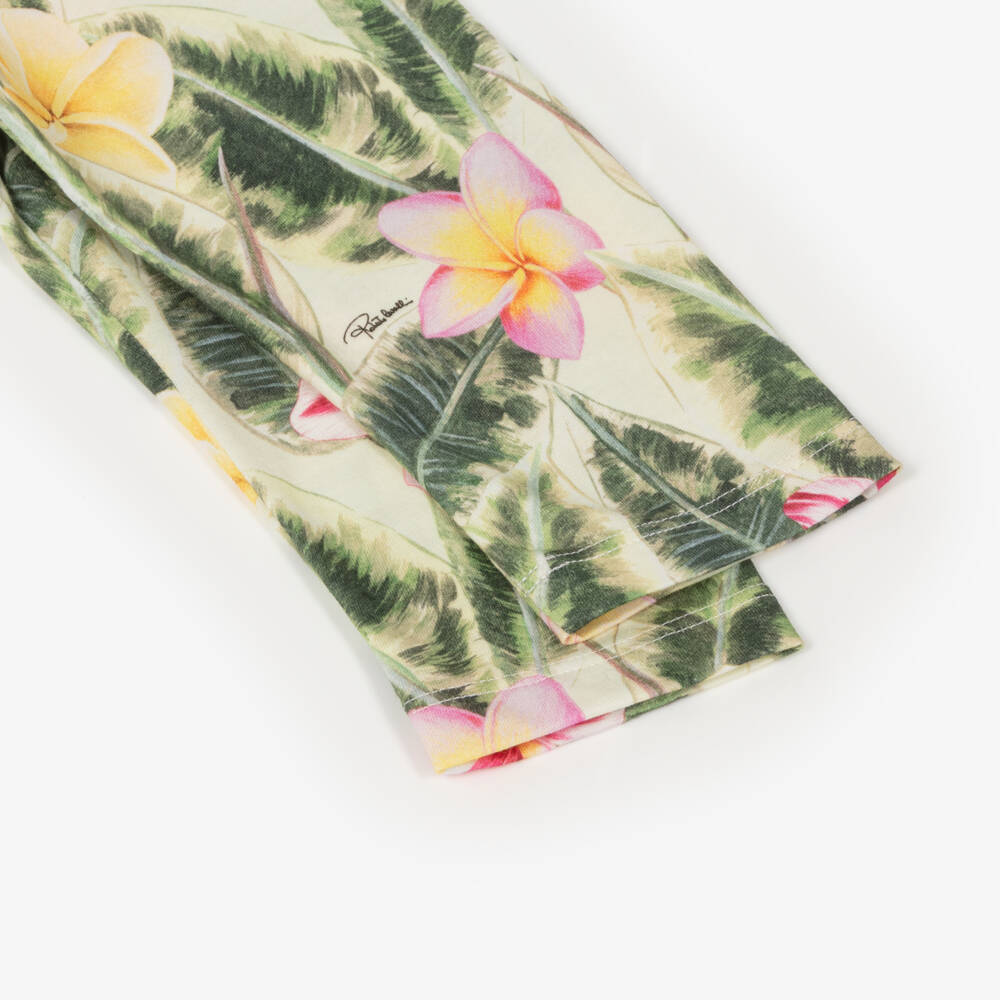 Roberto Cavalli-Girls Green Cotton Floral Print Leggings | Childrensalon