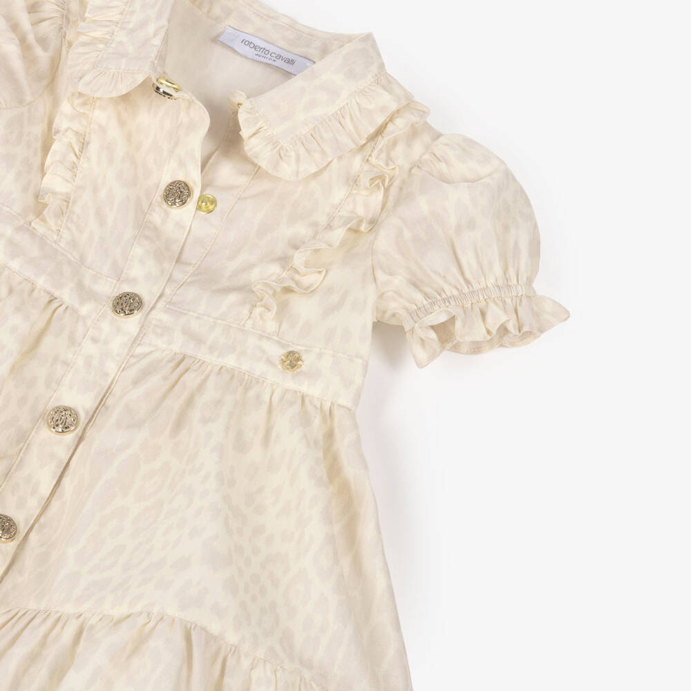 Roberto Cavalli-Girls Ivory Leopard Print Cotton Dress | Childrensalon