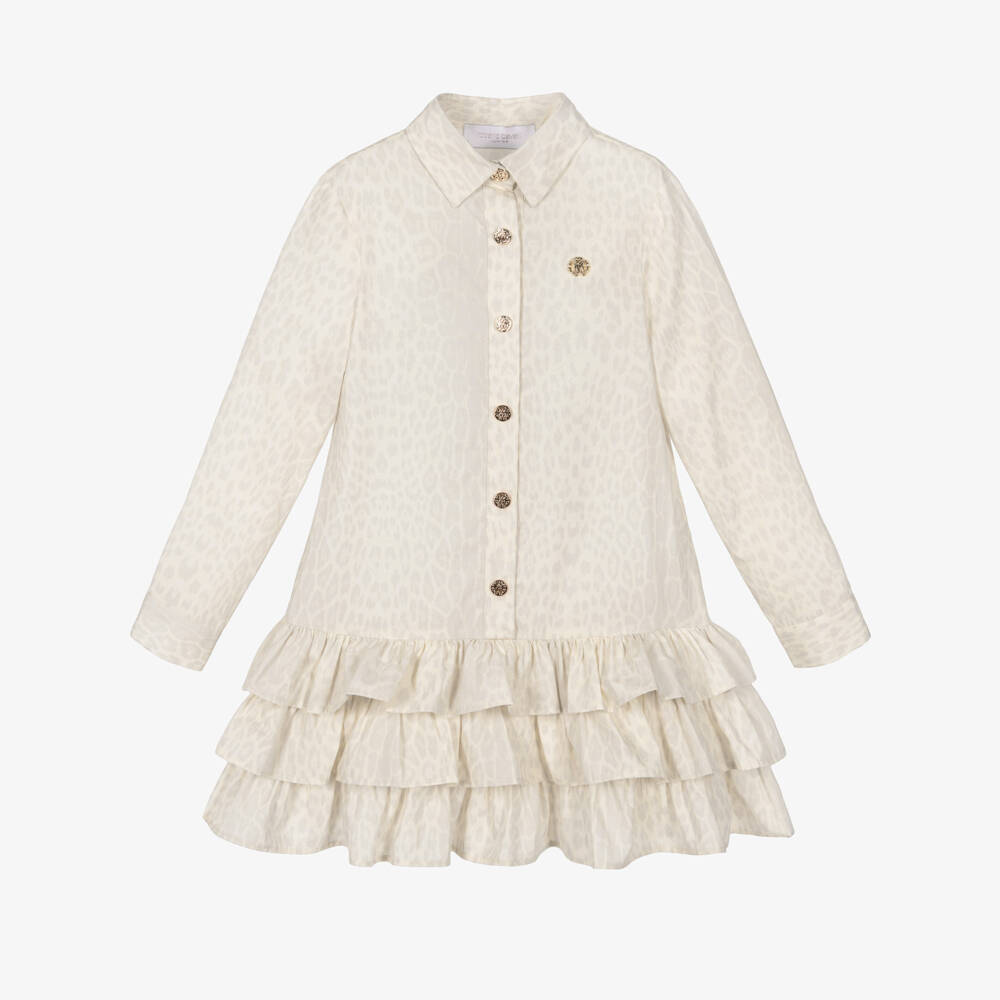 Roberto Cavalli-Girls Ivory Leopard Print Shirt Dress | Childrensalon