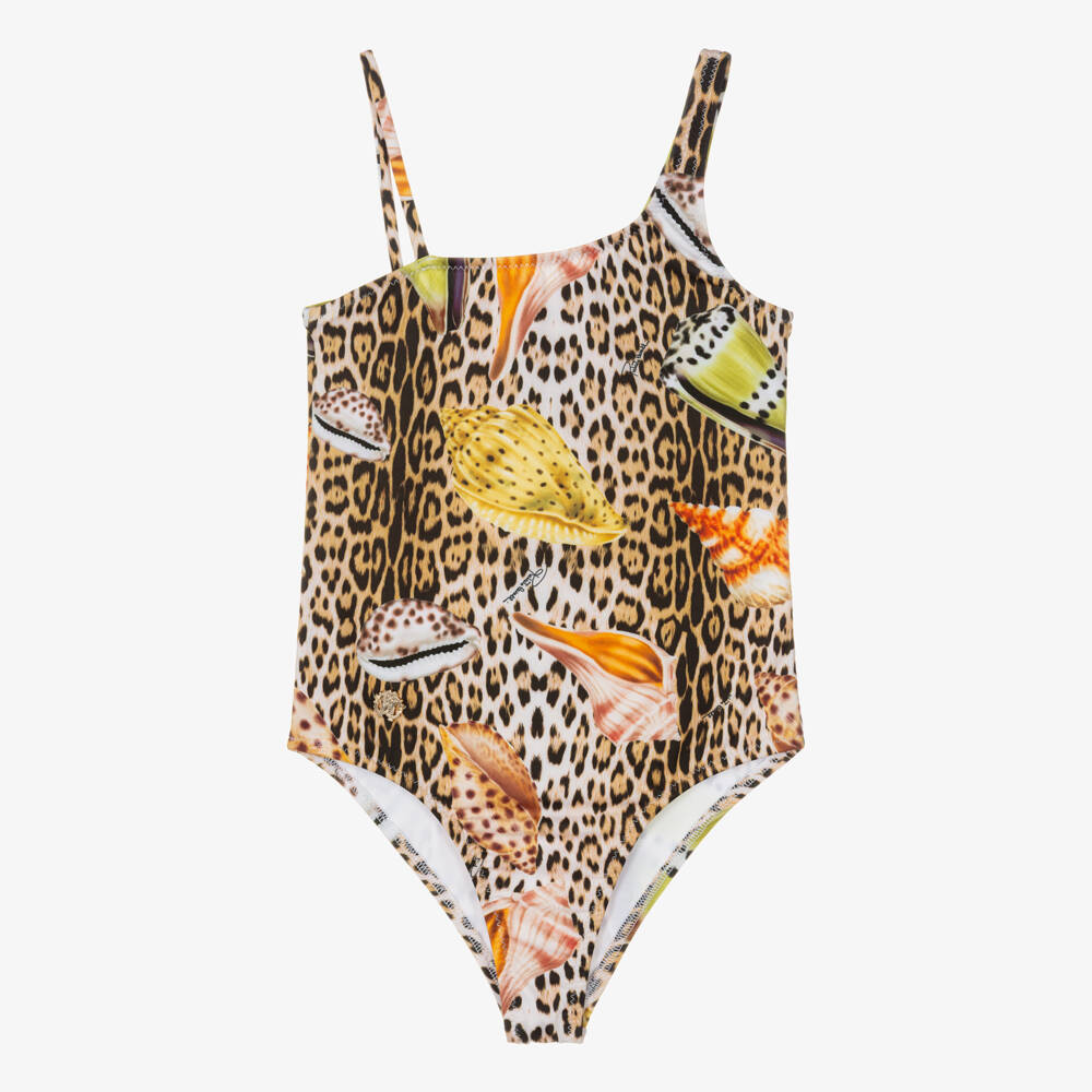 Roberto Cavalli-Girls Leopard & Shell Print Swimsuit | Childrensalon