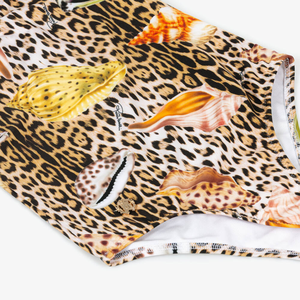 Roberto Cavalli-Girls Leopard & Shell Print Swimsuit | Childrensalon