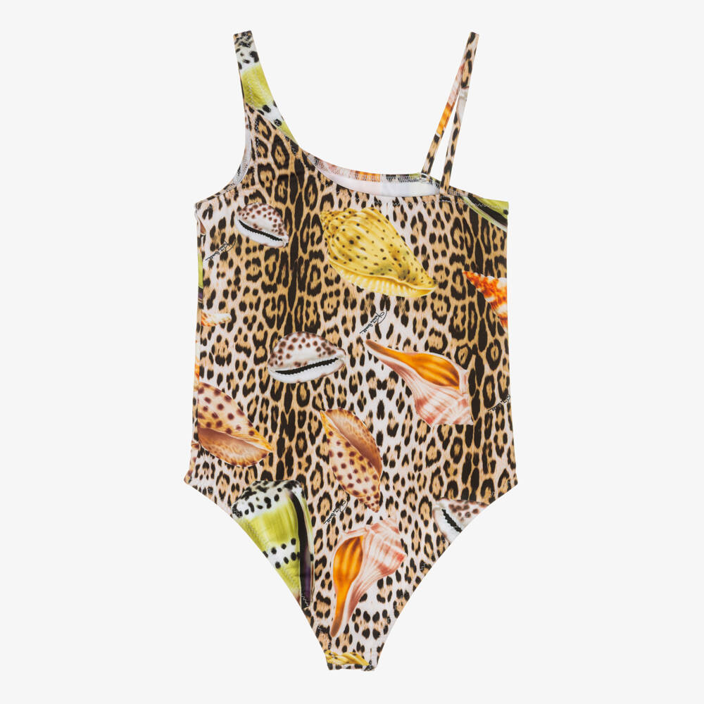 Roberto Cavalli-Girls Leopard & Shell Print Swimsuit | Childrensalon