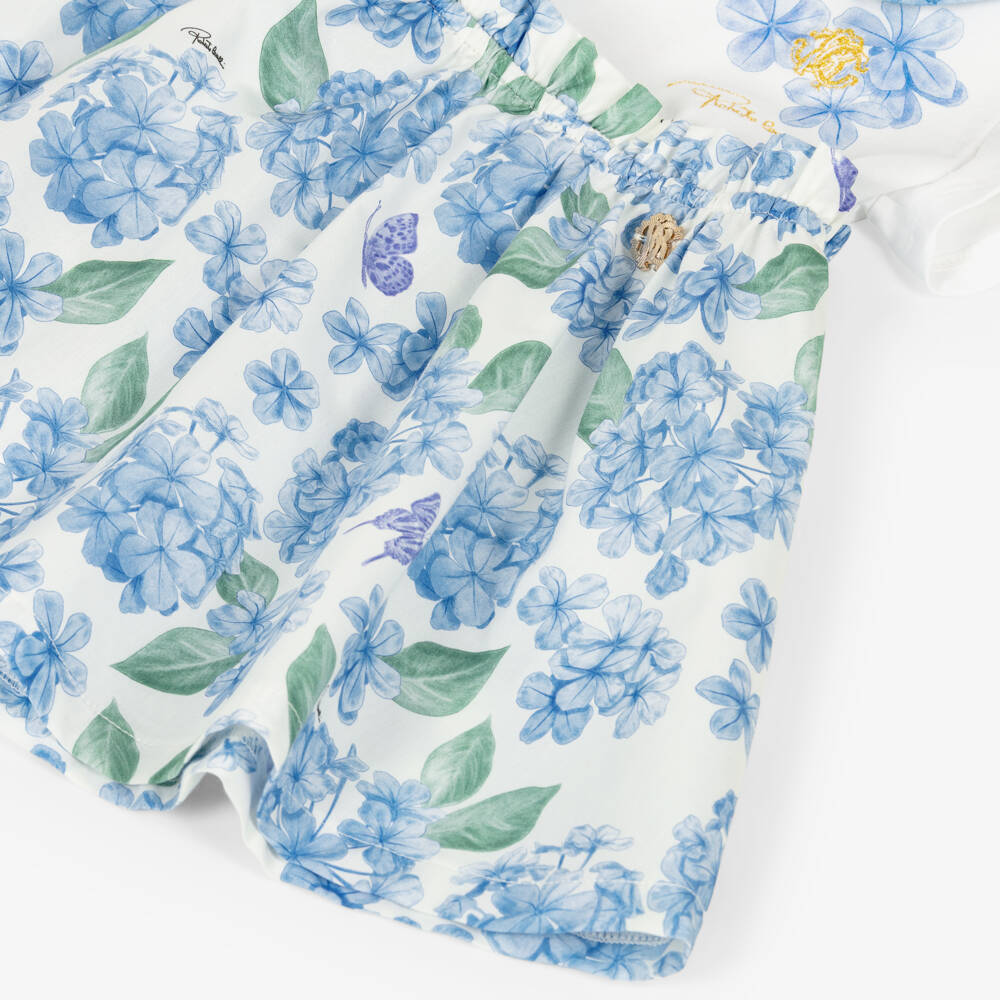 Roberto Cavalli-Girls White & Blue Floral Print Dress | Childrensalon
