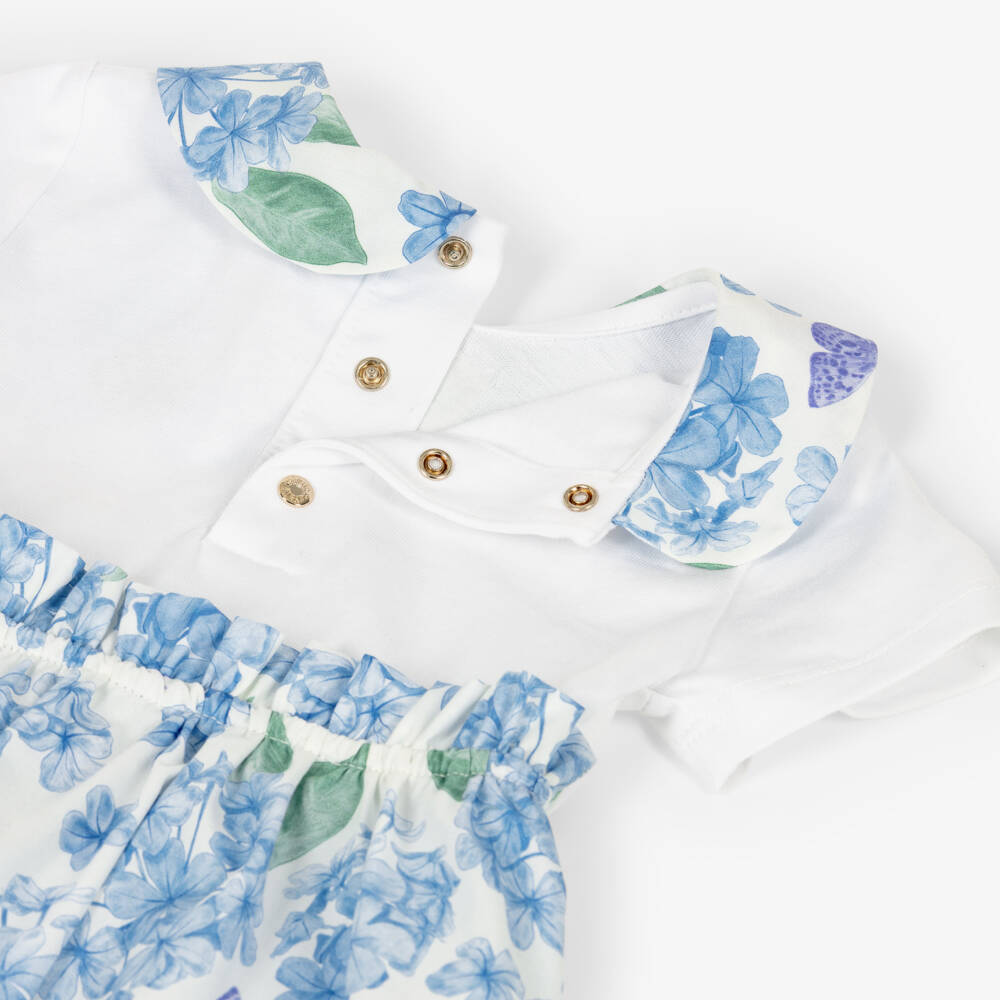 Roberto Cavalli-Girls White & Blue Floral Print Dress | Childrensalon