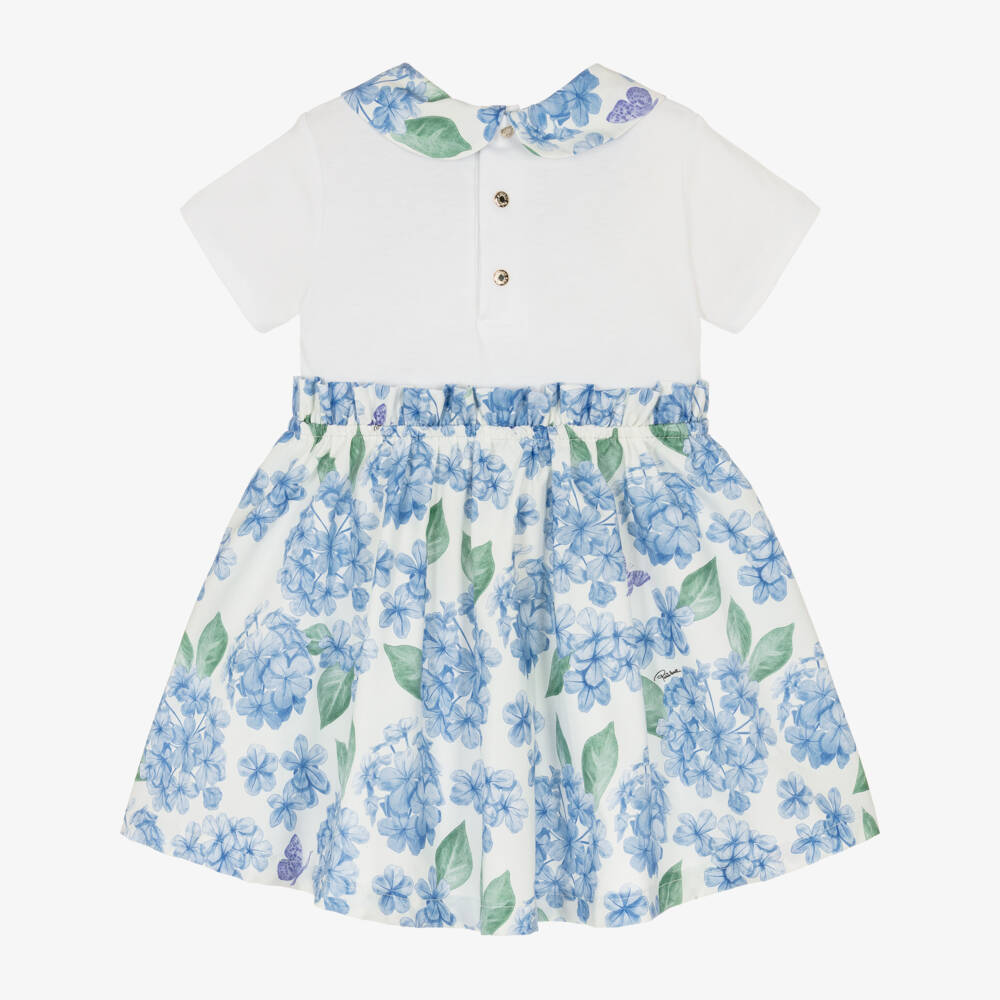 Roberto Cavalli-Girls White & Blue Floral Print Dress | Childrensalon