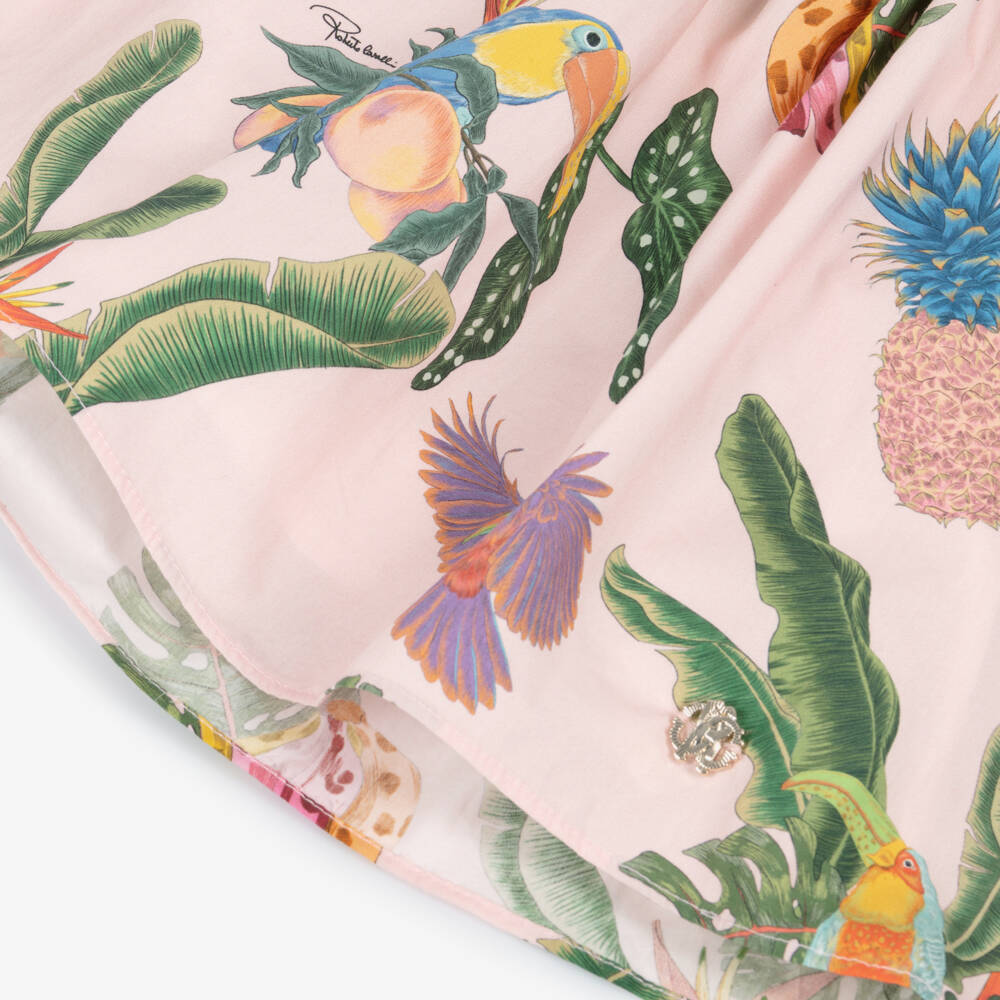 Roberto Cavalli-Girls White & Pink Tropical Print Cotton Dress | Childrensalon