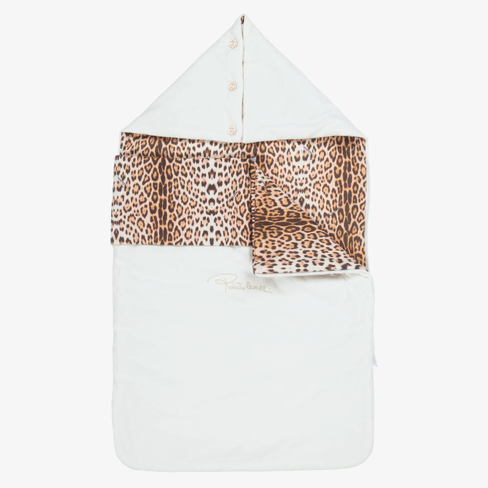 Roberto Cavalli-White & Beige Leopard Print Baby Nest (74cm) | Childrensalon
