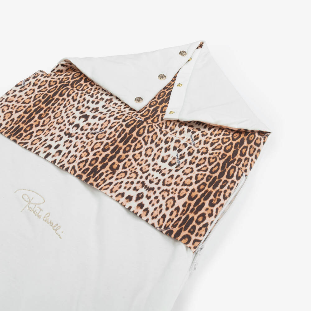 Roberto Cavalli-White & Beige Leopard Print Baby Nest (74cm) | Childrensalon