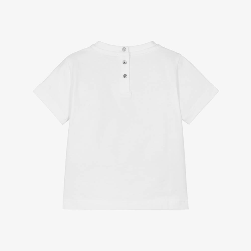 Roberto Cavalli-Boys White Cotton T-Shirt with Tropical Logo Print | Childrensalon