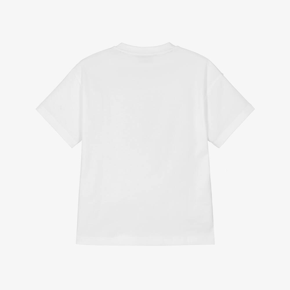 Roberto Cavalli-Boys White Cotton T-Shirt with Monogram Logo Appliqué | Childrensalon