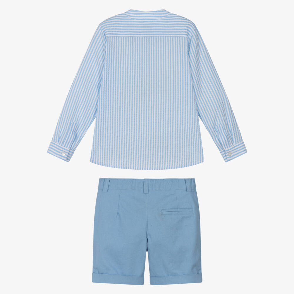 Rochy-Boys Blue Stripe Seersucker Shirt & Shorts Set | Childrensalon