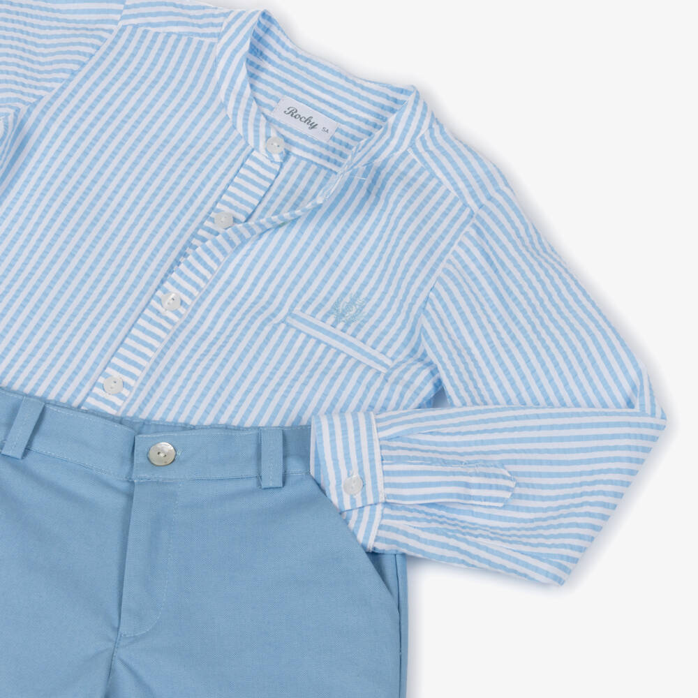 Rochy-Boys Blue Stripe Seersucker Shirt & Shorts Set | Childrensalon