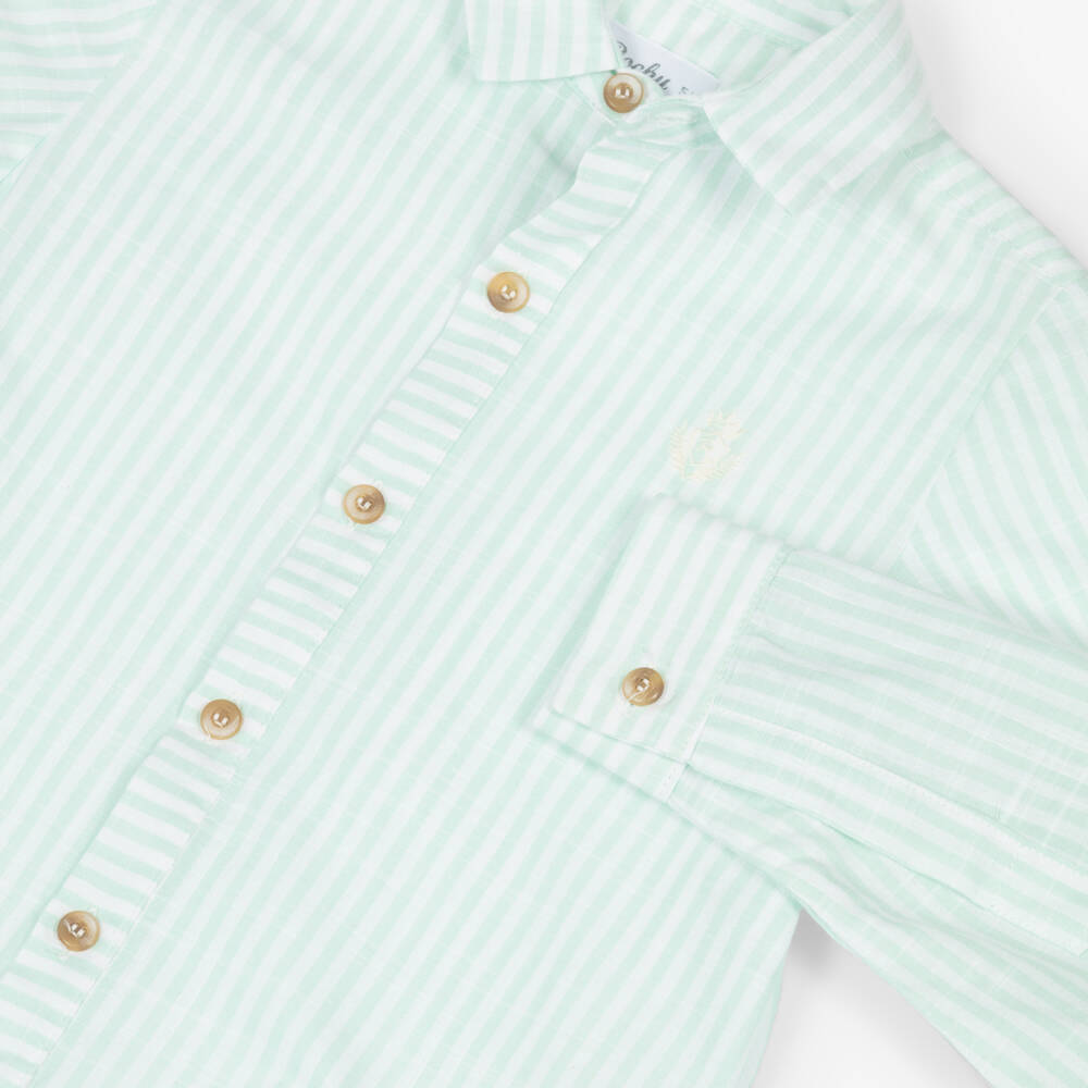Rochy-Boys Green Striped Cotton Shirt & Shorts Set | Childrensalon